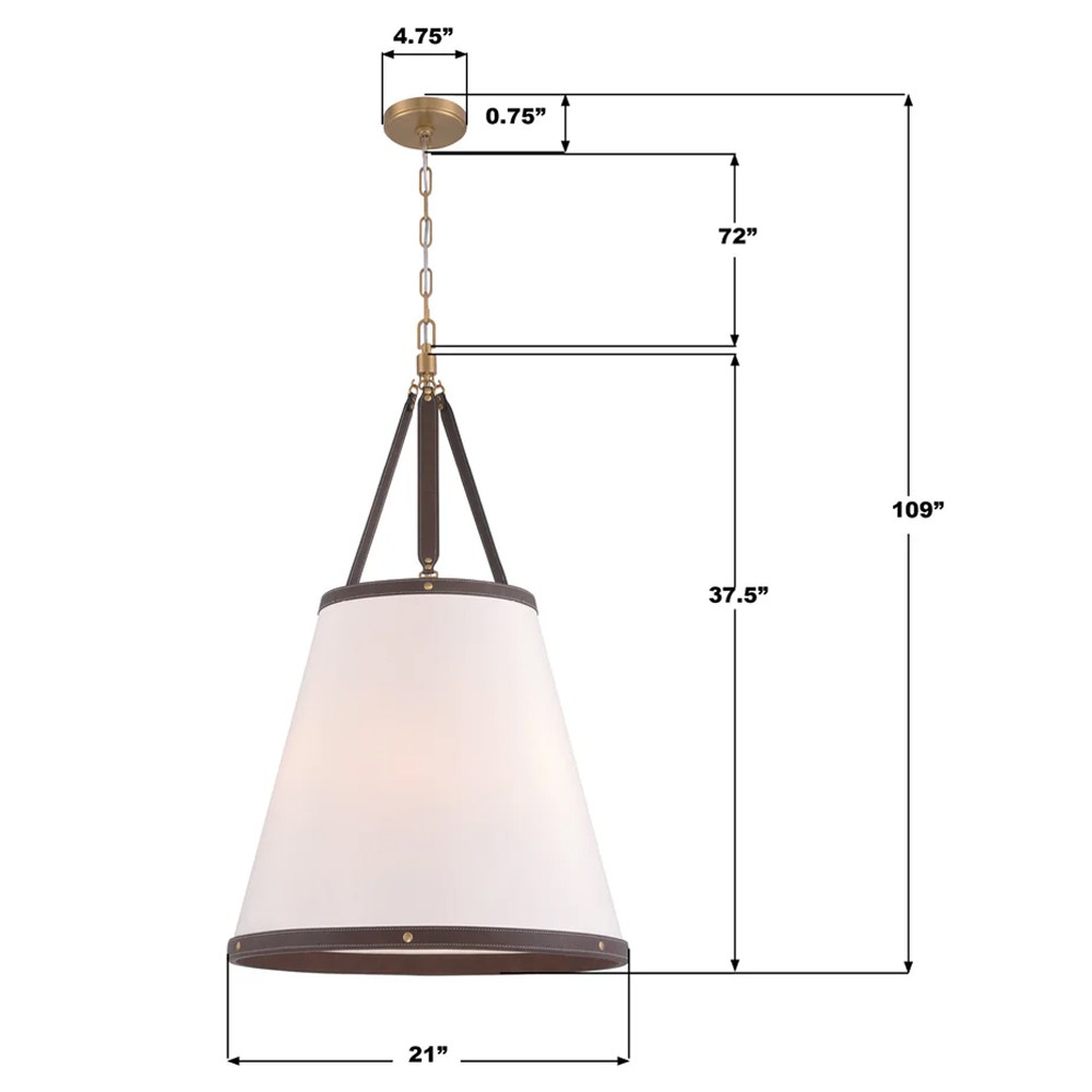 Mirea Updated Traditional White Linen Shade Leather Trim Pendant|