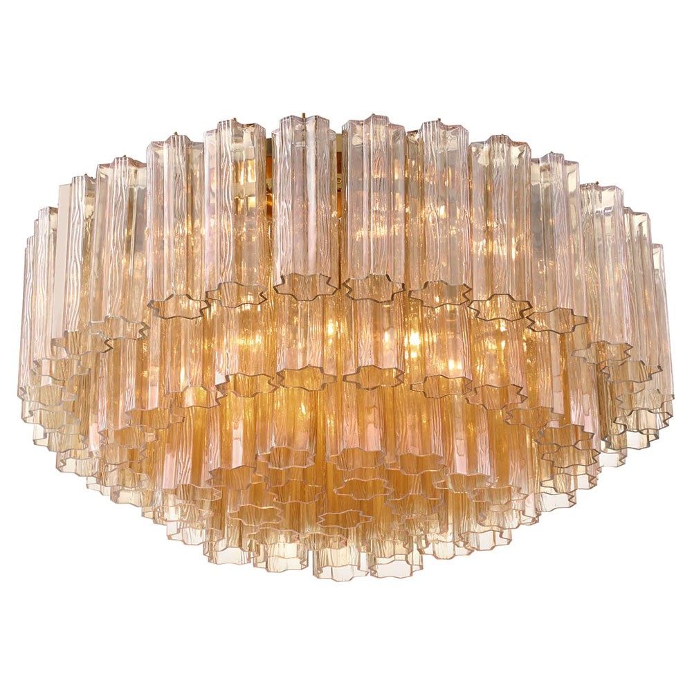 Corin Updated Traditional Amber Glass Aged Brass 16 Light Flush Mount|