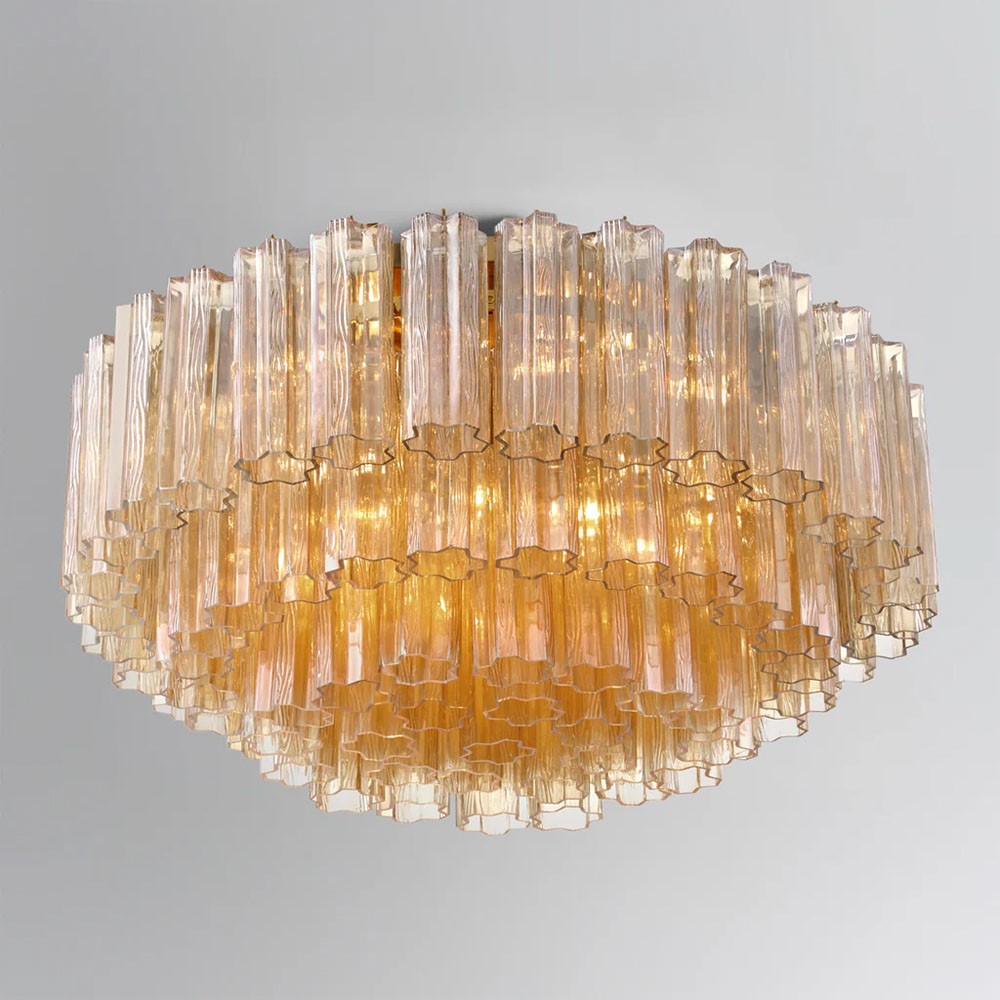 Corin Updated Traditional Amber Glass Aged Brass 16 Light Flush Mount|