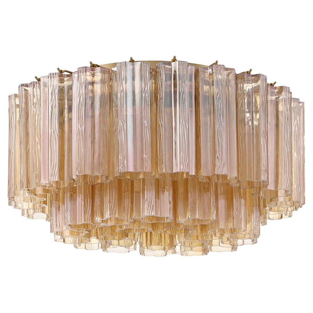 Corin Updated Traditional Amber Glass Aged Brass 7 Light Flush Mount|