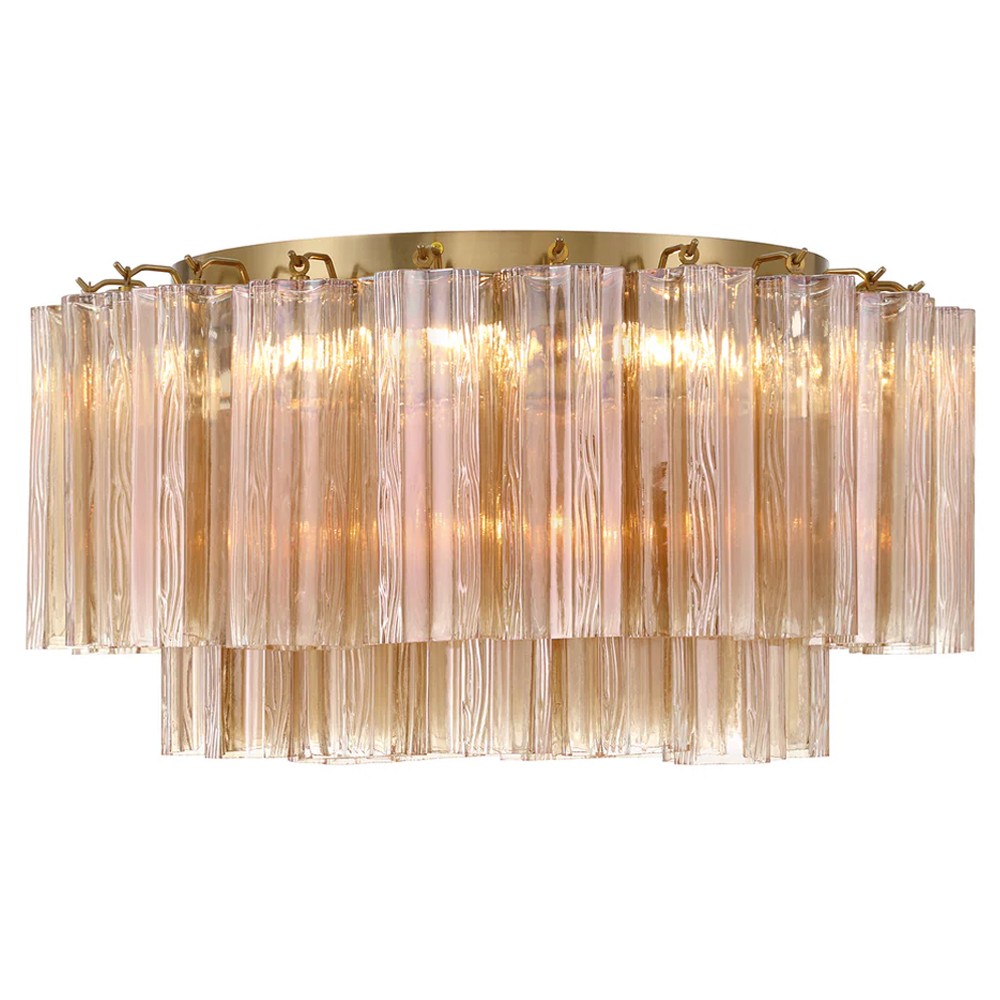 Corin Updated Traditional Amber Glass Aged Brass 7 Light Flush Mount|