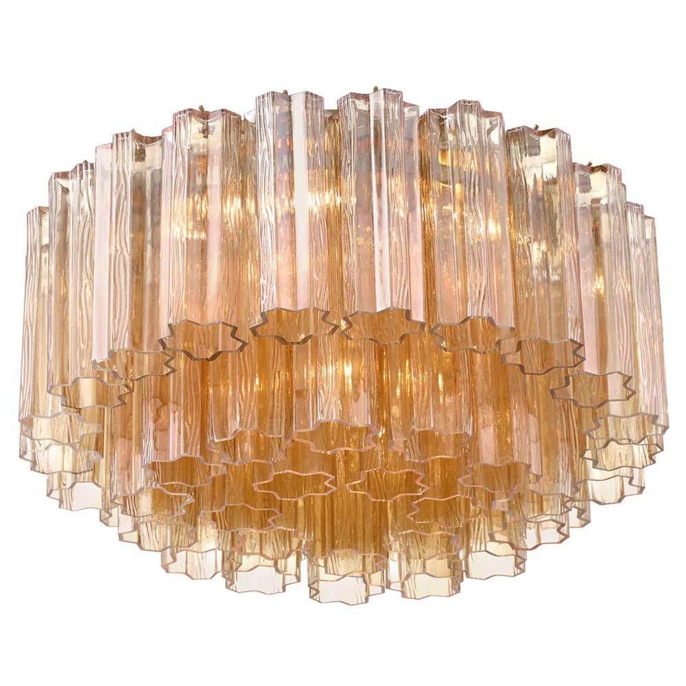Corin Updated Traditional Amber Glass Aged Brass 7 Light Flush Mount|