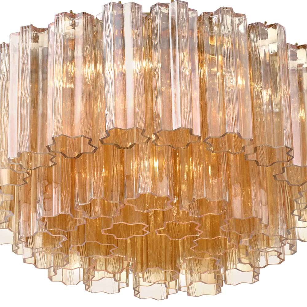 Corin Updated Traditional Amber Glass Aged Brass 7 Light Flush Mount|