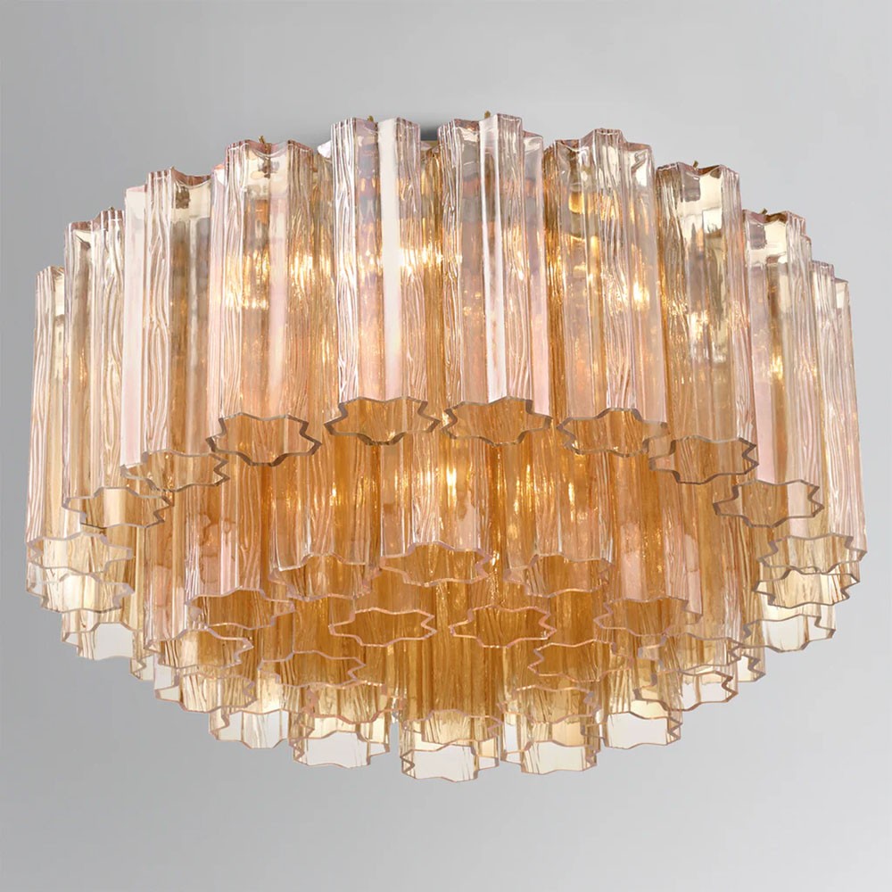 Corin Updated Traditional Amber Glass Aged Brass 7 Light Flush Mount|
