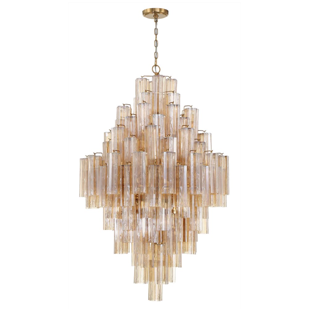 Corin Updated Traditional Amber Glass Aged Brass 20 Light Chandelier|