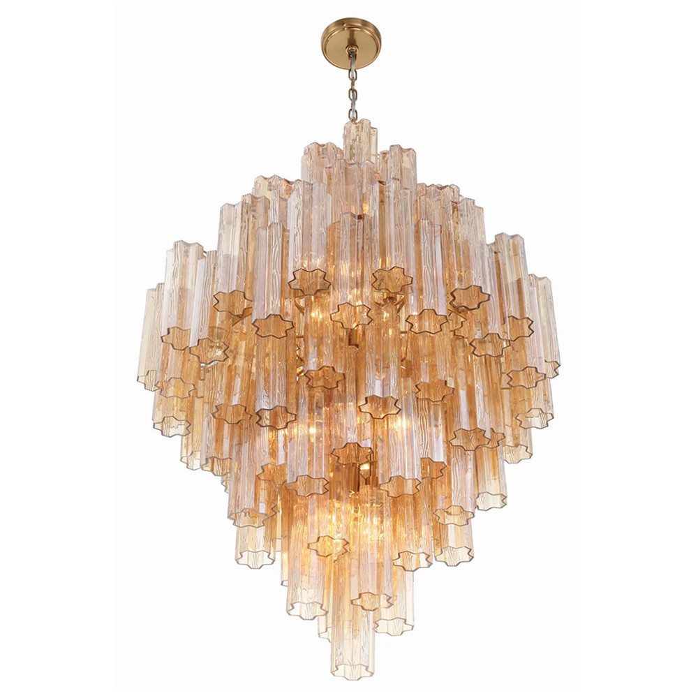 Corin Updated Traditional Amber Glass Aged Brass 20 Light Chandelier|