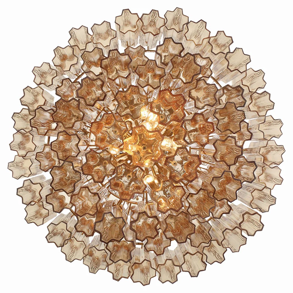 Corin Updated Traditional Amber Glass Aged Brass 20 Light Chandelier|