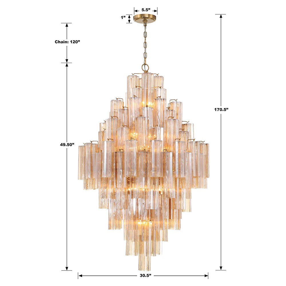 Corin Updated Traditional Amber Glass Aged Brass 20 Light Chandelier|