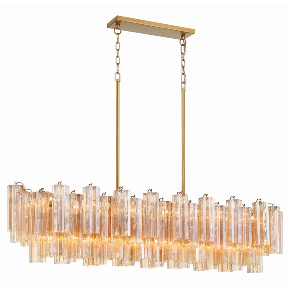 Corin Updated Traditional Amber Glass 14 Light Linear Chandelier|