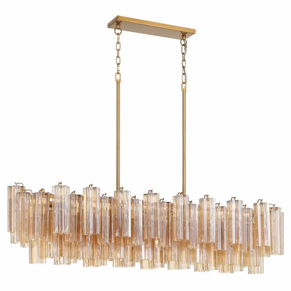 Corin Updated Traditional Amber Glass 14 Light Linear Chandelier|