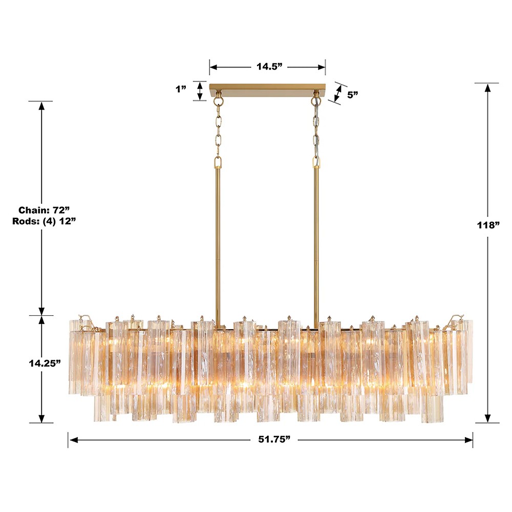 Corin Updated Traditional Amber Glass 14 Light Linear Chandelier|