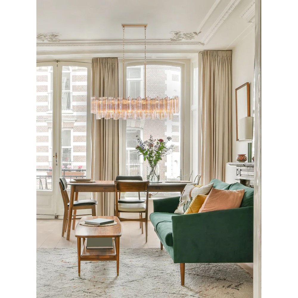 Corin Updated Traditional Amber Glass 14 Light Linear Chandelier|