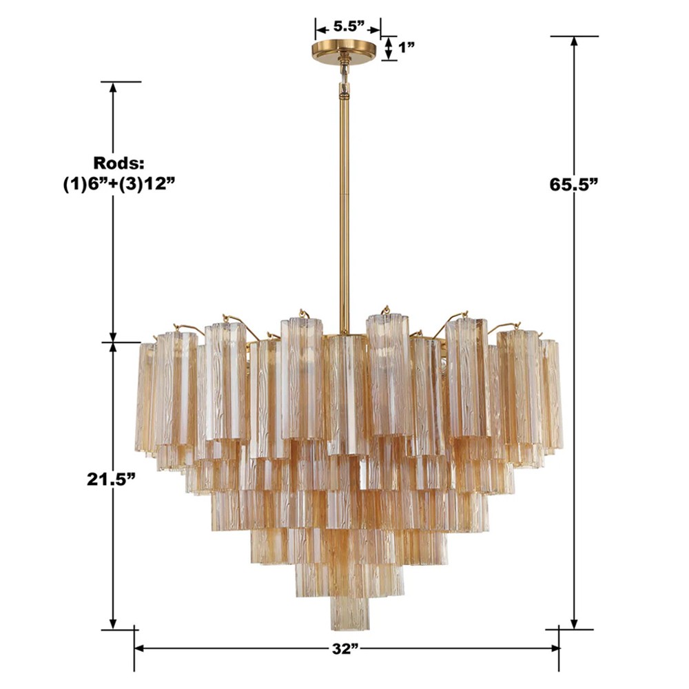 Corin Updated Traditional Amber Glass 16 Light Chandelier|