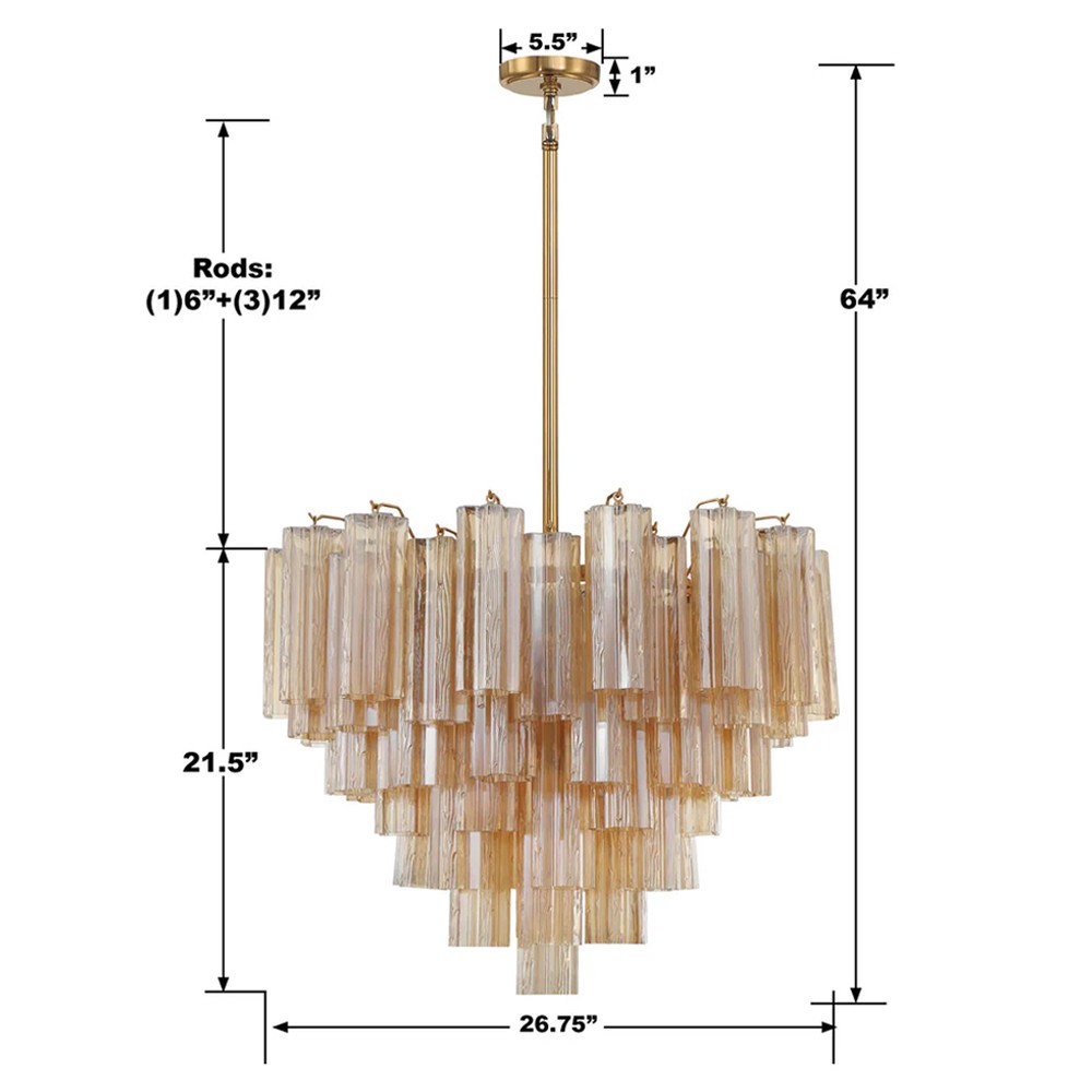 Corin Updated Traditional Amber Glass 12 Light Chandelier|