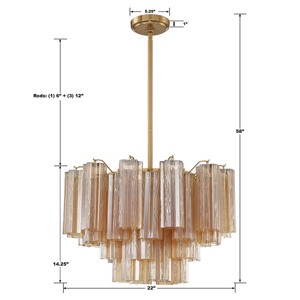Corin Updated Traditional Amber Glass 9 Light Chandelier|