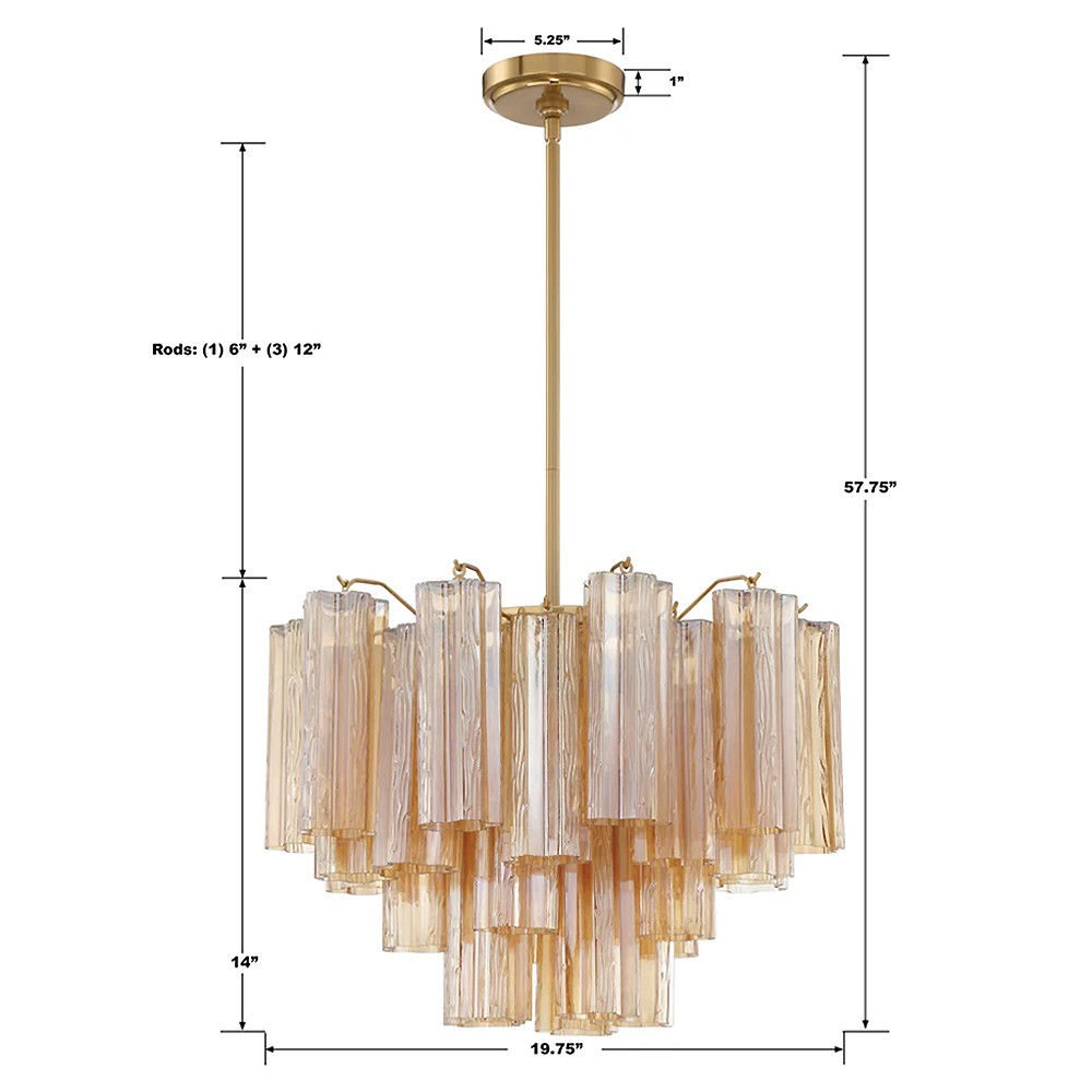Corin Updated Traditional Amber Glass 6 Light Chandelier|