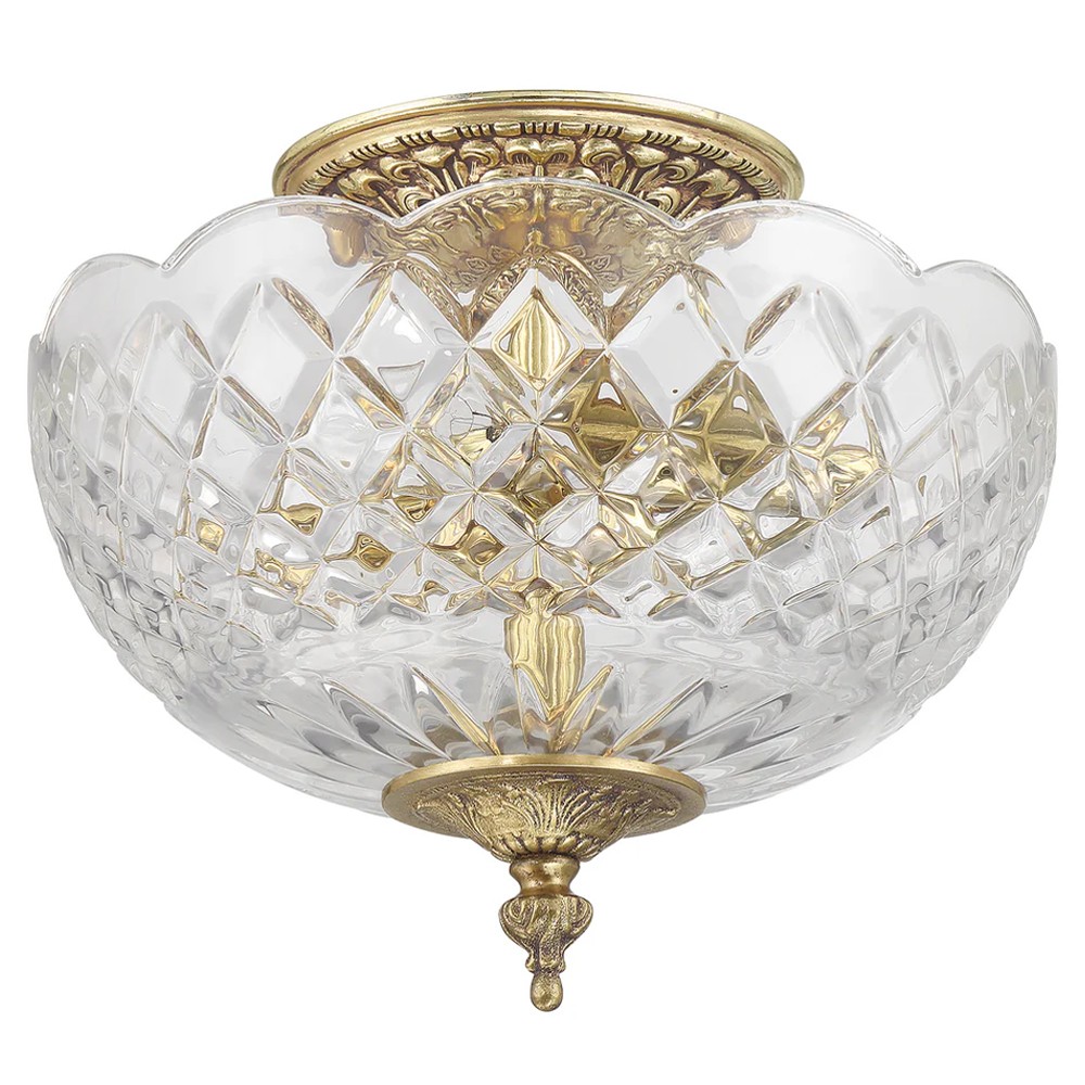 Cassandra Updated Traditional Crystal Bowl Brass 2 Light Semi Flush Mount|
