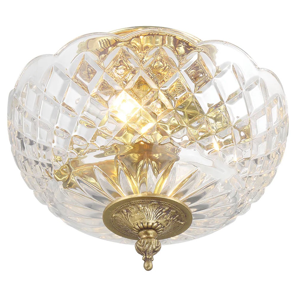 Cassandra Updated Traditional Crystal Bowl Brass 2 Light Semi Flush Mount|