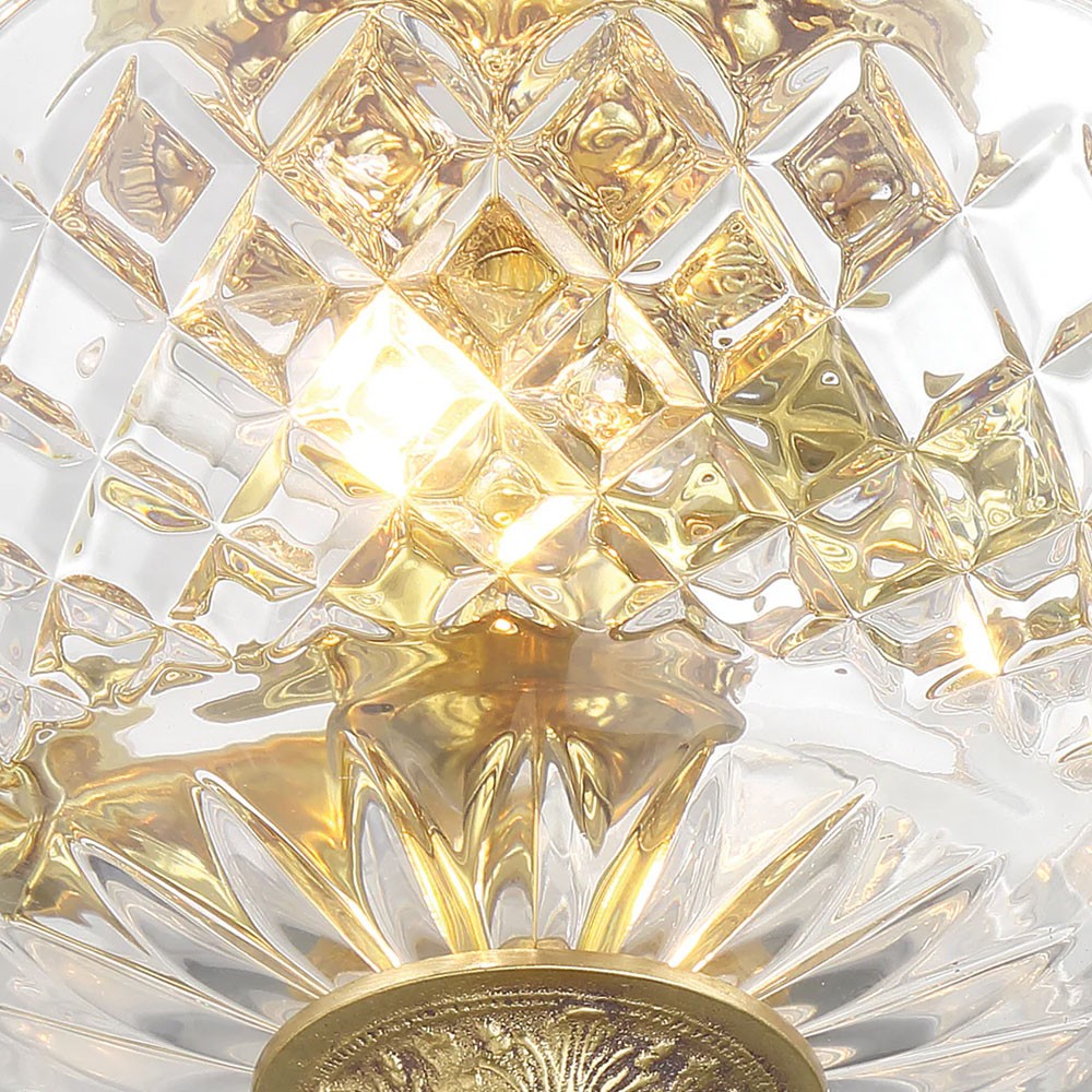 Cassandra Updated Traditional Crystal Bowl Brass 2 Light Semi Flush Mount|