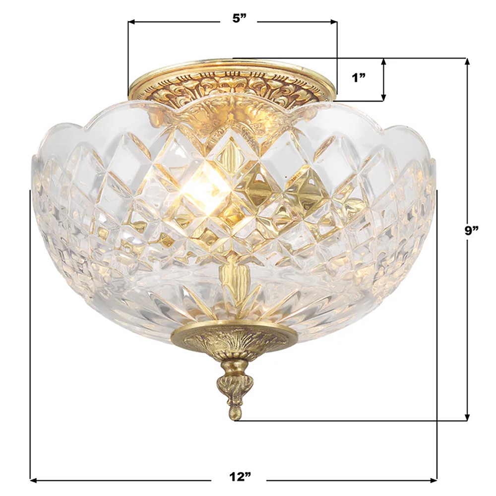 Cassandra Updated Traditional Crystal Bowl Brass 2 Light Semi Flush Mount|