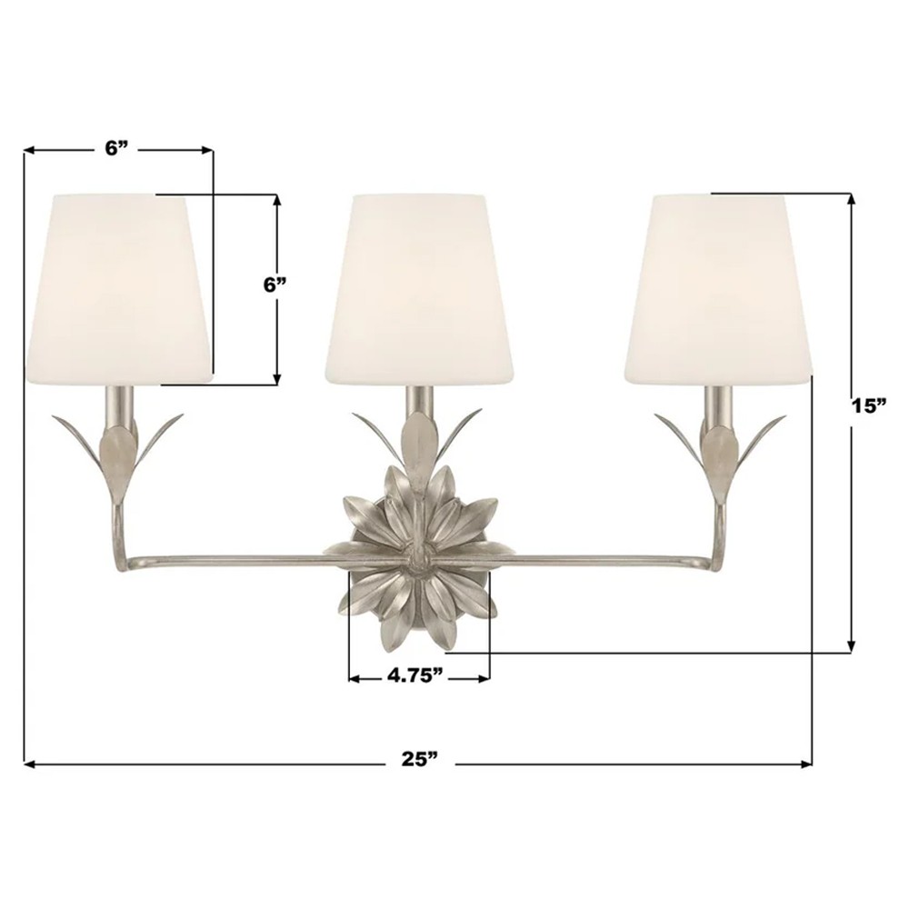 Liora Traditional White Silk Shade Antique Silver 3 Light Bath Sconce|