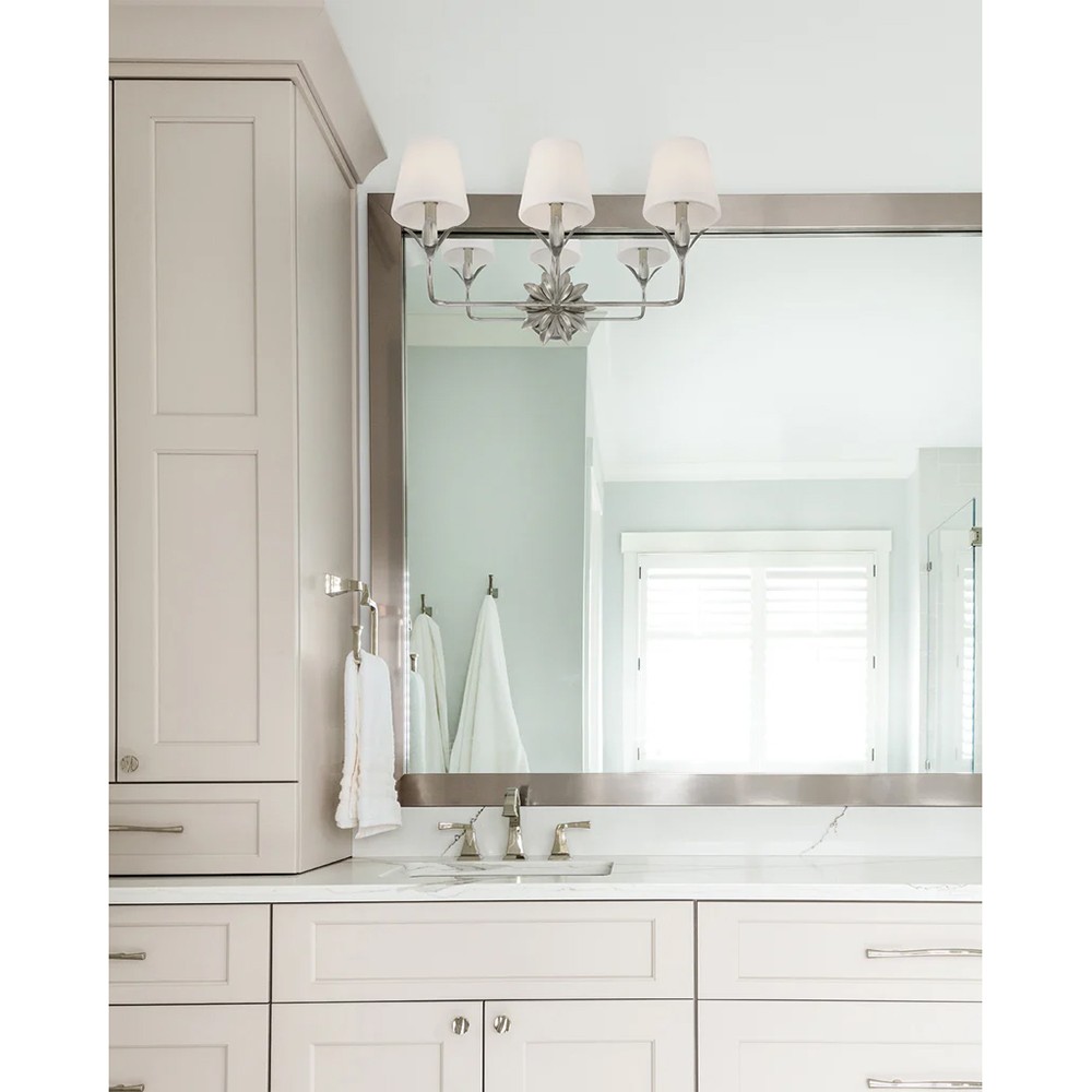 Liora Traditional White Silk Shade Antique Silver 3 Light Bath Sconce|