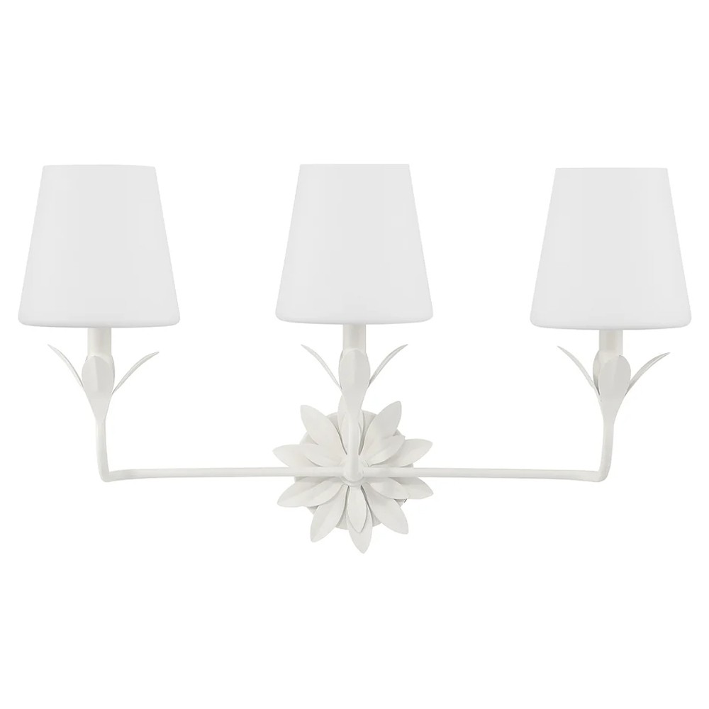 Liora Updated Traditional White Silk Shade Steel 3 Light Bath Sconce|