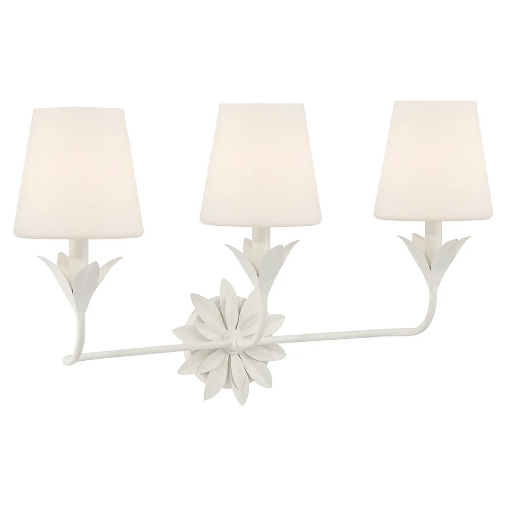 Liora Updated Traditional White Silk Shade Steel 3 Light Bath Sconce|