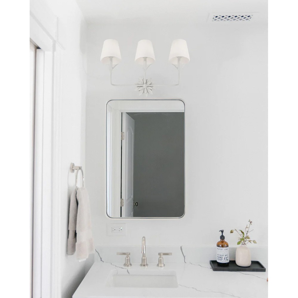 Liora Updated Traditional White Silk Shade Steel 3 Light Bath Sconce|