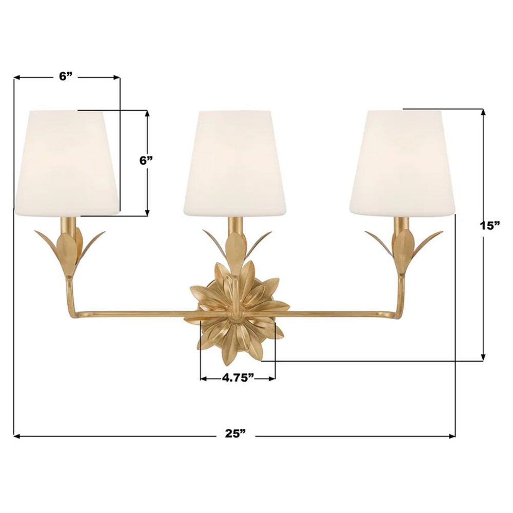 Liora Traditional White Silk Shade Antique Gold 3 Light Bath Sconce|