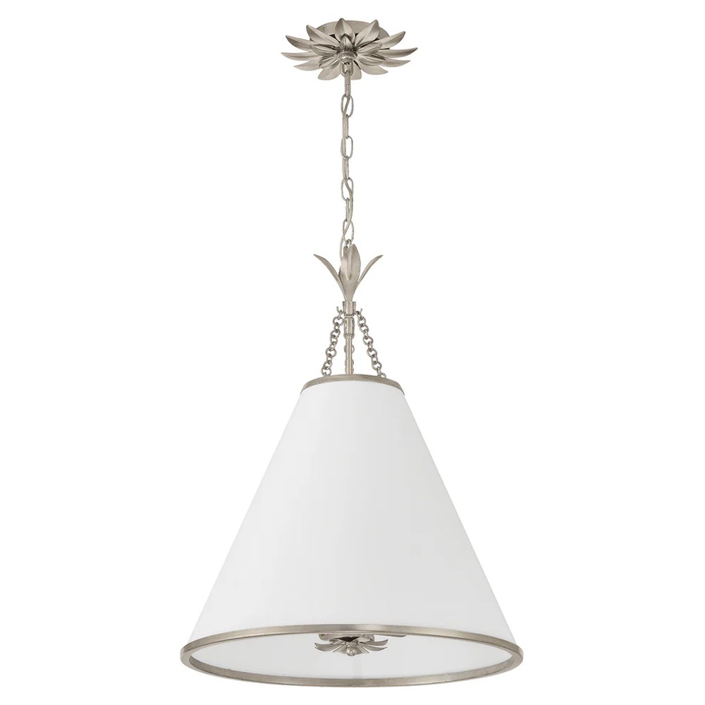 Liora Updated Traditional White Silk Shade Antique Silver Pendant|