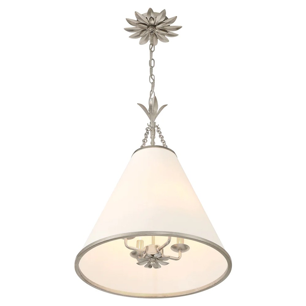 Liora Updated Traditional White Silk Shade Antique Silver Pendant|