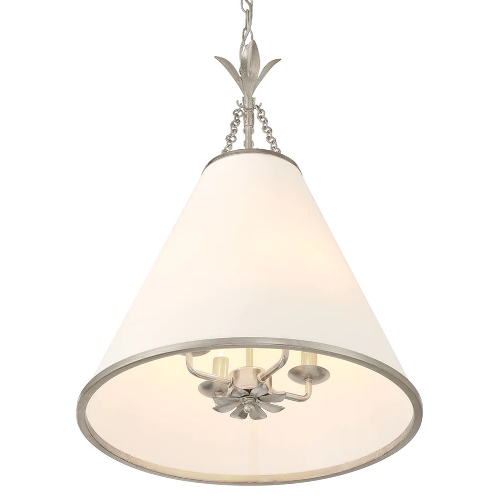 Liora Updated Traditional White Silk Shade Antique Silver Pendant|