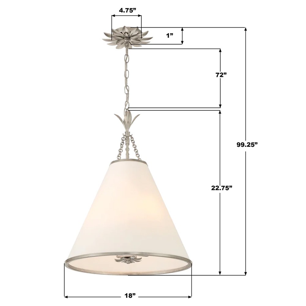 Liora Updated Traditional White Silk Shade Antique Silver Pendant|