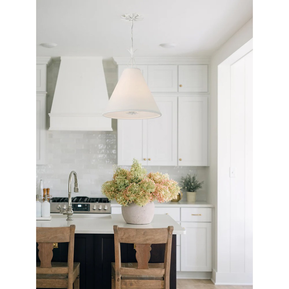Liora Updated Traditional White Silk Shade Matte White Pendant|