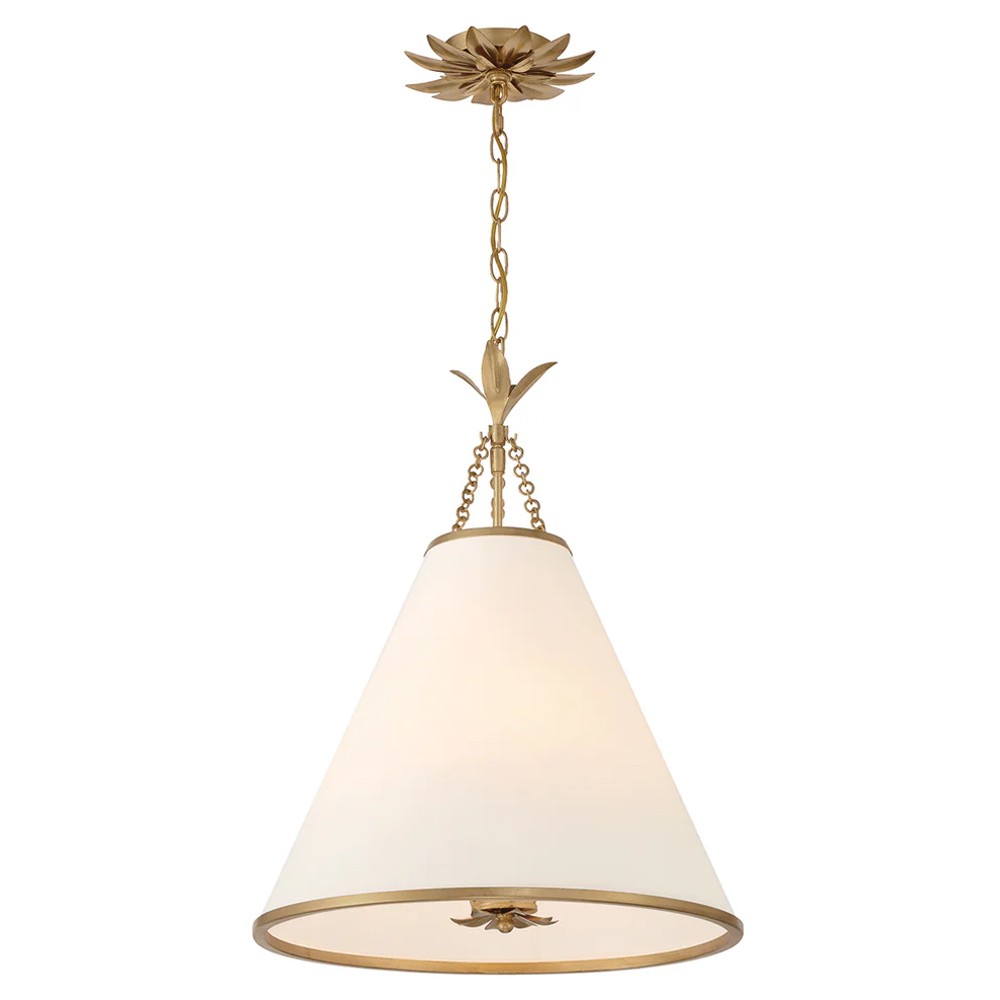 Liora Updated Traditional White Silk Shade Antique Gold Pendant|