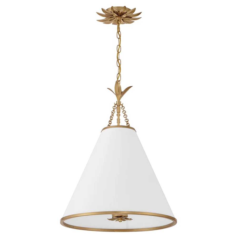 Liora Updated Traditional White Silk Shade Antique Gold Pendant|
