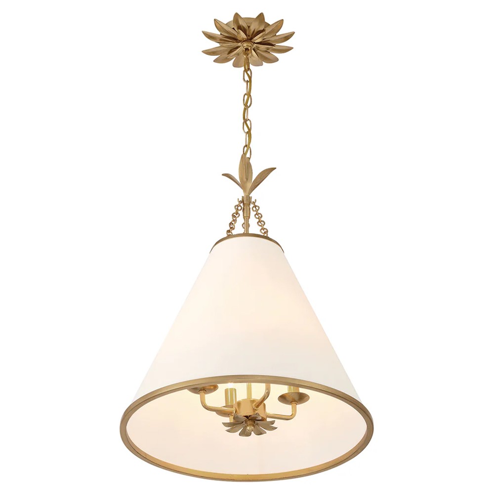 Liora Updated Traditional White Silk Shade Antique Gold Pendant|