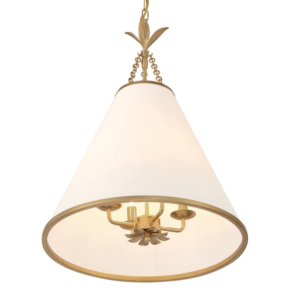 Liora Updated Traditional White Silk Shade Antique Gold Pendant|