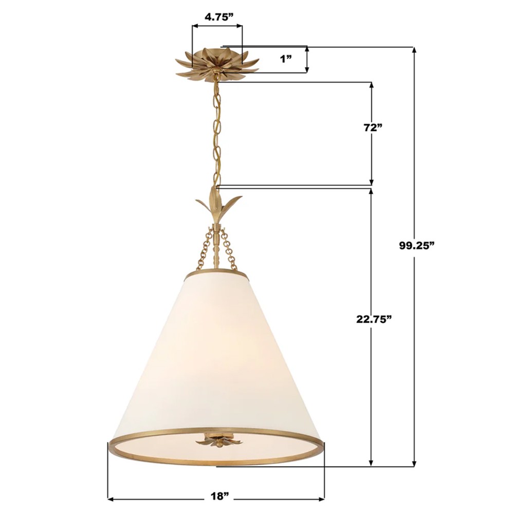 Liora Updated Traditional White Silk Shade Antique Gold Pendant|