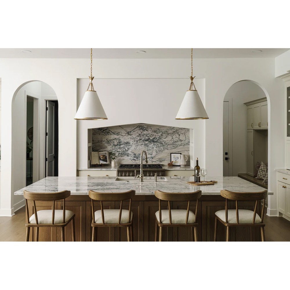 Liora Updated Traditional White Silk Shade Antique Gold Pendant|