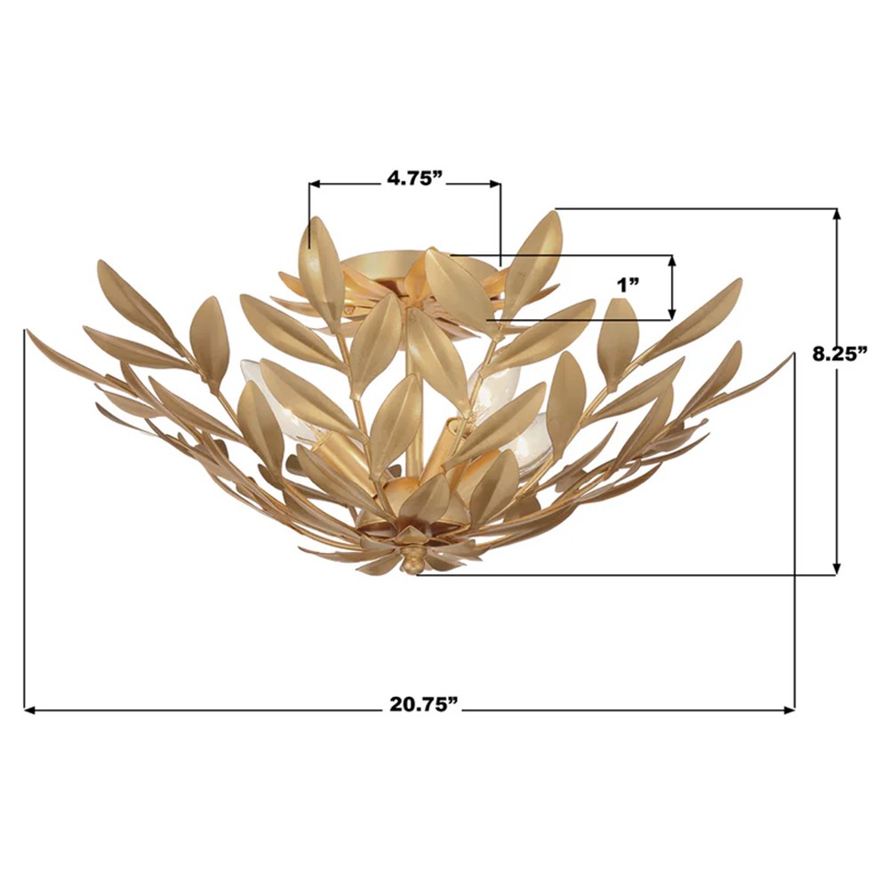 Liora Updated Traditional Antique Gold Leaf Steel 4 Light Semi Flush Mount|