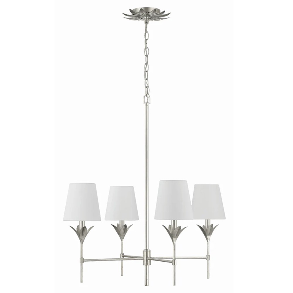 Liora Updated Traditional White Silk Shade Antique Silver Chandelier|