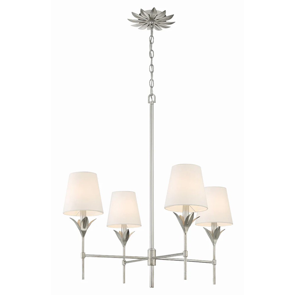 Liora Updated Traditional White Silk Shade Antique Silver Chandelier|