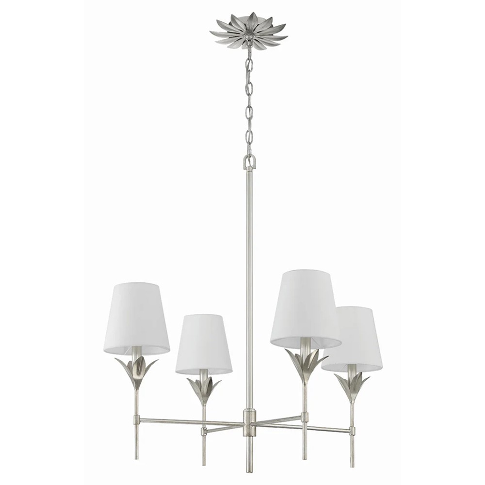Liora Updated Traditional White Silk Shade Antique Silver Chandelier|