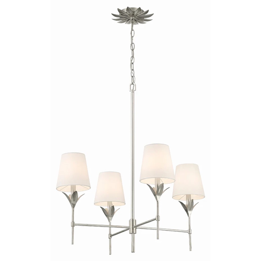 Liora Updated Traditional White Silk Shade Antique Silver Chandelier|