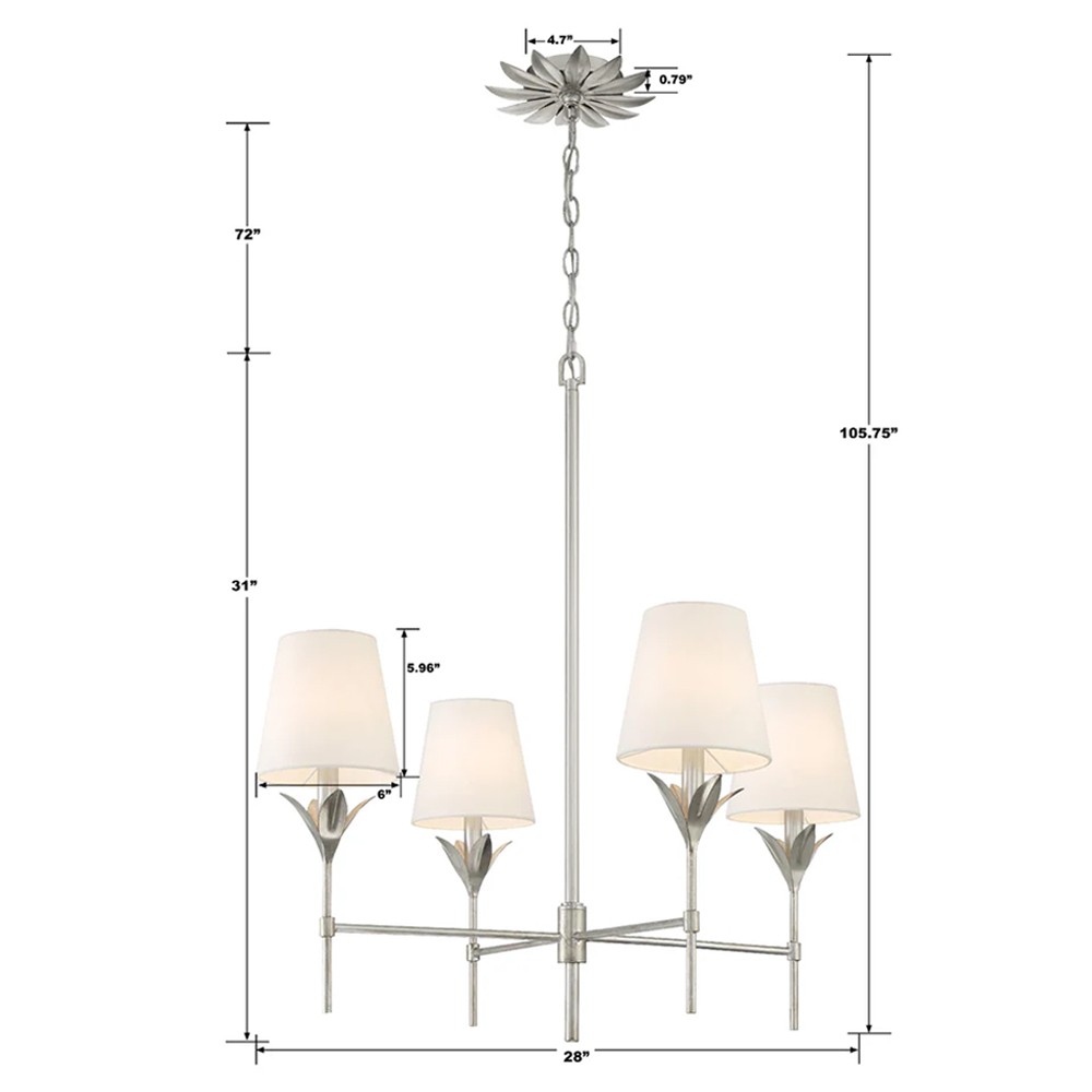 Liora Updated Traditional White Silk Shade Antique Silver Chandelier|