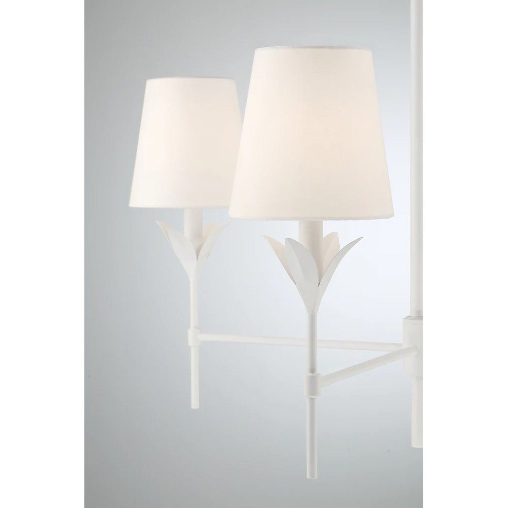Liora Updated Traditional White Silk Shade Matte White Chandelier|