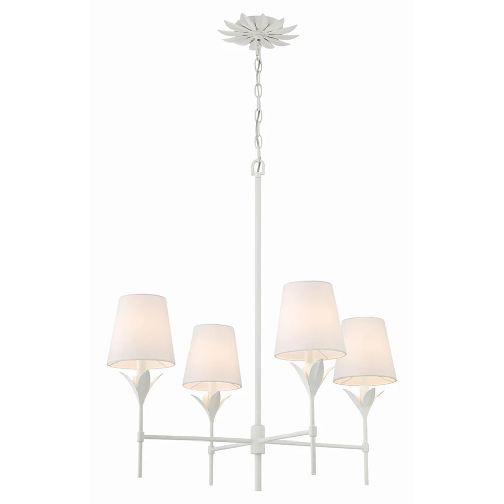 Liora Updated Traditional White Silk Shade Matte White Chandelier|