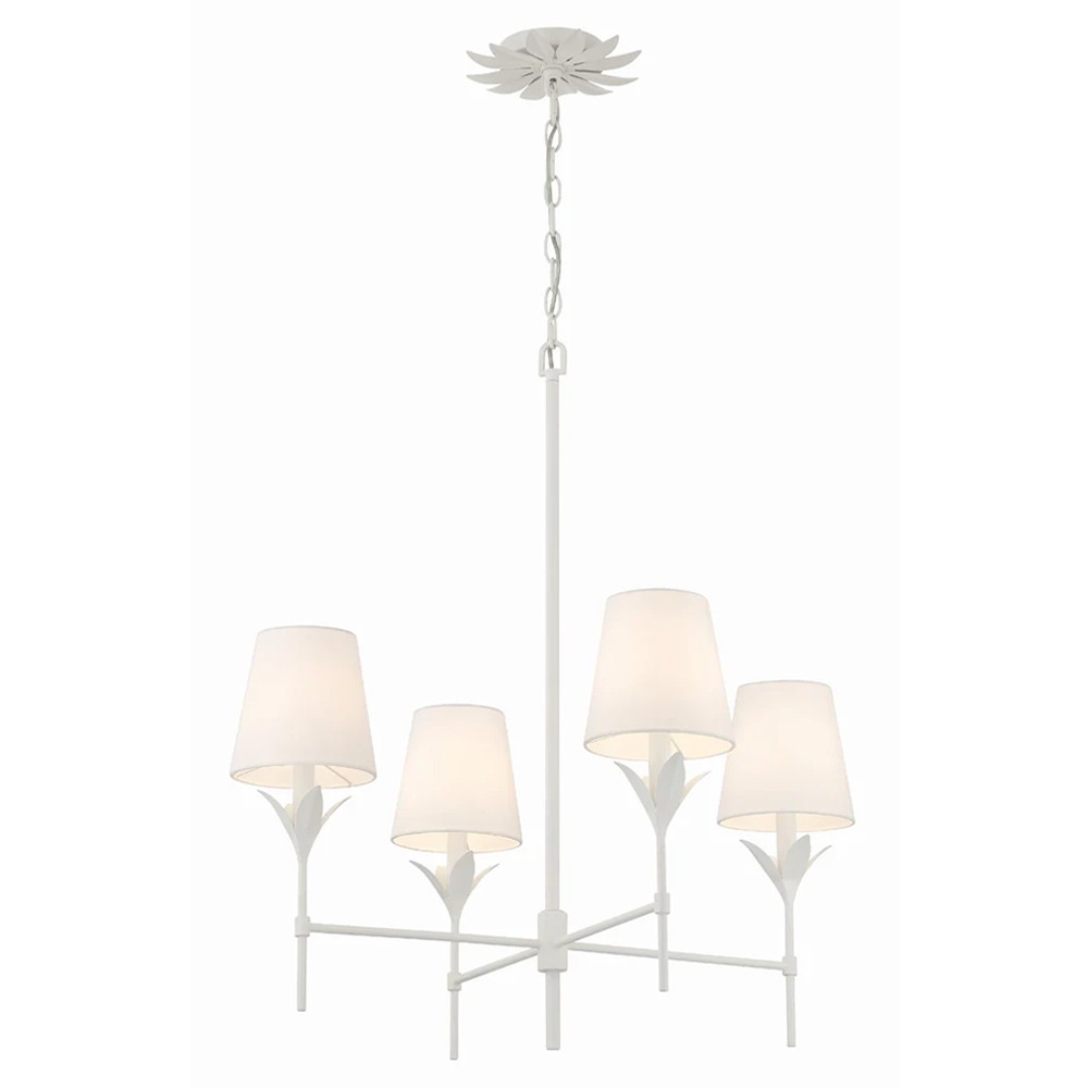 Liora Updated Traditional White Silk Shade Matte White Chandelier|